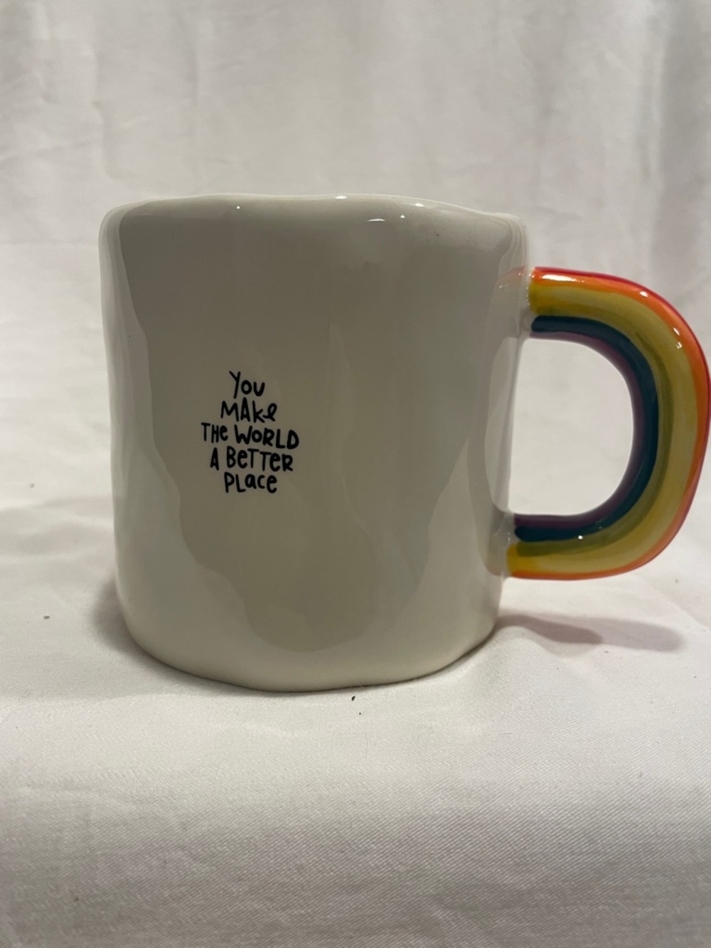 NATURAL LIFE White Ceramic Mug with Rainbow-Striped Handle